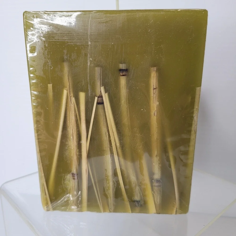 Crate & Barrel Bamboo Pillar Candle Green 5